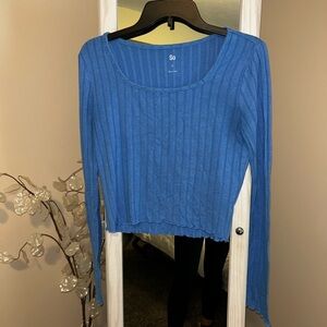 SO Women's Ribbed Blue Blouse